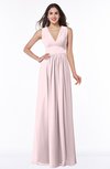 ColsBM Bonnie Petal Pink Traditional V-neck Zip up Chiffon Floor Length Ruching Plus Size Bridesmaid Dresses