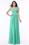 ColsBM Bonnie Seafoam Green Traditional V-neck Zip up Chiffon Floor Length Ruching Plus Size Bridesmaid Dresses