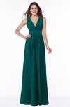 ColsBM Bonnie Shaded Spruce Traditional V-neck Zip up Chiffon Floor Length Ruching Plus Size Bridesmaid Dresses