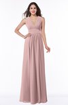 ColsBM Bonnie Silver Pink Traditional V-neck Zip up Chiffon Floor Length Ruching Plus Size Bridesmaid Dresses