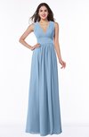 ColsBM Bonnie Sky Blue Traditional V-neck Zip up Chiffon Floor Length Ruching Plus Size Bridesmaid Dresses