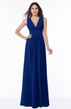 ColsBM Bonnie Sodalite Blue Traditional V-neck Zip up Chiffon Floor Length Ruching Plus Size Bridesmaid Dresses
