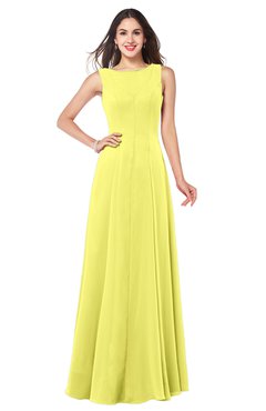 ColsBM Hazel Pale Yellow Modern A-line Sleeveless Zip up Floor Length Pleated Plus Size Bridesmaid Dresses