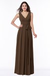 ColsBM Esther Chocolate Brown Traditional V-neck Sleeveless Zip up Chiffon Plus Size Bridesmaid Dresses