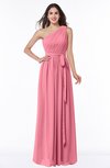 ColsBM Fiona Watermelon Classic A-line Asymmetric Neckline Chiffon Floor Length Sash Plus Size Bridesmaid Dresses