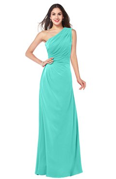 ColsBM Samantha Blue Turquoise Vintage A-line Asymmetric Neckline Sleeveless Half Backless Draped Plus Size Bridesmaid Dresses