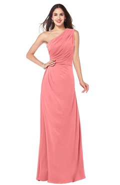 ColsBM Samantha Coral Vintage A-line Asymmetric Neckline Sleeveless Half Backless Draped Plus Size Bridesmaid Dresses