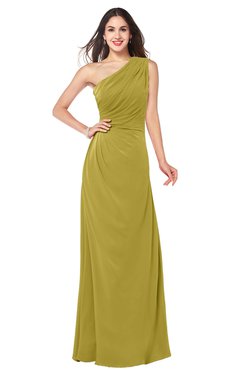 ColsBM Samantha Golden Olive Vintage A-line Asymmetric Neckline Sleeveless Half Backless Draped Plus Size Bridesmaid Dresses