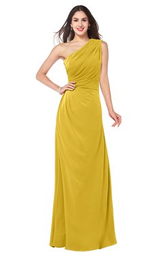 ColsBM Samantha Lemon Curry Vintage A-line Asymmetric Neckline Sleeveless Half Backless Draped Plus Size Bridesmaid Dresses