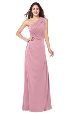 ColsBM Samantha Light Coral Vintage A-line Asymmetric Neckline Sleeveless Half Backless Draped Plus Size Bridesmaid Dresses