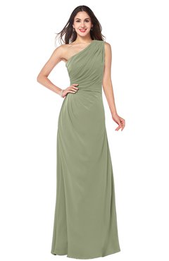 ColsBM Samantha Moss Green Vintage A-line Asymmetric Neckline Sleeveless Half Backless Draped Plus Size Bridesmaid Dresses