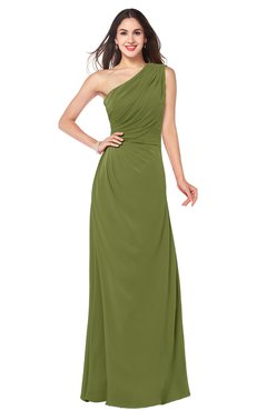 ColsBM Samantha Olive Green Vintage A-line Asymmetric Neckline Sleeveless Half Backless Draped Plus Size Bridesmaid Dresses