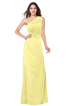 ColsBM Samantha Pastel Yellow Vintage A-line Asymmetric Neckline Sleeveless Half Backless Draped Plus Size Bridesmaid Dresses