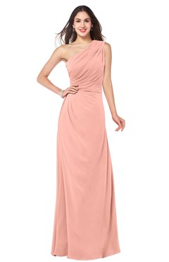 ColsBM Samantha Peach Vintage A-line Asymmetric Neckline Sleeveless Half Backless Draped Plus Size Bridesmaid Dresses