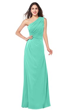 ColsBM Samantha Seafoam Green Vintage A-line Asymmetric Neckline Sleeveless Half Backless Draped Plus Size Bridesmaid Dresses