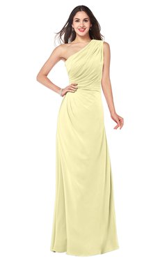 ColsBM Samantha Soft Yellow Vintage A-line Asymmetric Neckline Sleeveless Half Backless Draped Plus Size Bridesmaid Dresses