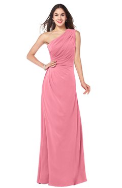 ColsBM Samantha Watermelon Vintage A-line Asymmetric Neckline Sleeveless Half Backless Draped Plus Size Bridesmaid Dresses