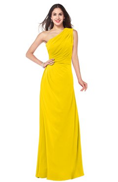 ColsBM Samantha Yellow Vintage A-line Asymmetric Neckline Sleeveless Half Backless Draped Plus Size Bridesmaid Dresses