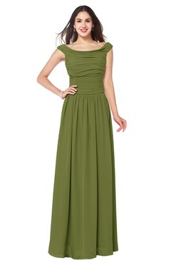 ColsBM Tatiana Olive Green Antique A-line V-neck Sleeveless Pleated Plus Size Bridesmaid Dresses
