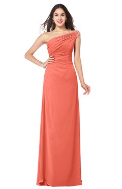 ColsBM Molly Fusion Coral Plain A-line Sleeveless Half Backless Floor Length Plus Size Bridesmaid Dresses