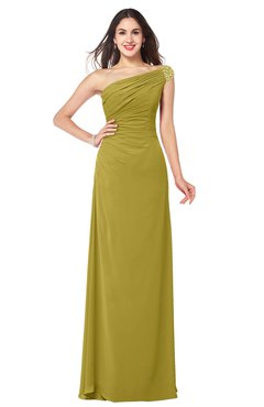 ColsBM Molly Golden Olive Plain A-line Sleeveless Half Backless Floor Length Plus Size Bridesmaid Dresses