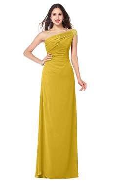ColsBM Molly Lemon Curry Plain A-line Sleeveless Half Backless Floor Length Plus Size Bridesmaid Dresses