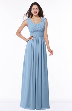 ColsBM Patricia Dusty Blue Plain Zipper Chiffon Floor Length Ruching Plus Size Bridesmaid Dresses