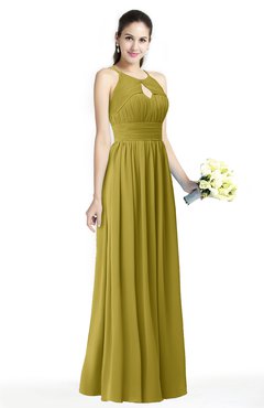 ColsBM Cherish Golden Olive Traditional A-line Jewel Sleeveless Zipper Sash Bridesmaid Dresses