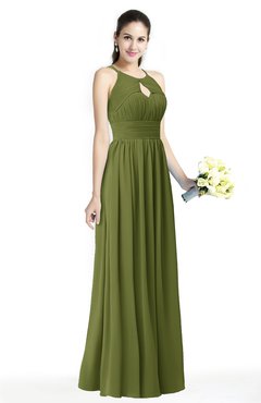 ColsBM Cherish Olive Green Traditional A-line Jewel Sleeveless Zipper Sash Bridesmaid Dresses