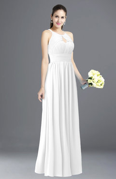 ColsBM Cherish White Traditional A-line Jewel Sleeveless Zipper Sash Bridesmaid Dresses