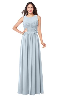 ColsBM Carla Illusion Blue Romantic Jewel Zipper Chiffon Pleated Plus Size Bridesmaid Dresses