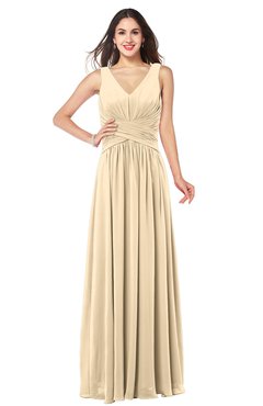 ColsBM Lucia Apricot Gelato Sexy A-line V-neck Zipper Floor Length Ruching Plus Size Bridesmaid Dresses