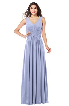 ColsBM Lucia Blue Heron Sexy A-line V-neck Zipper Floor Length Ruching Plus Size Bridesmaid Dresses