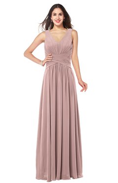 ColsBM Lucia Blush Pink Sexy A-line V-neck Zipper Floor Length Ruching Plus Size Bridesmaid Dresses