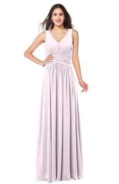 ColsBM Lucia Blush Sexy A-line V-neck Zipper Floor Length Ruching Plus Size Bridesmaid Dresses
