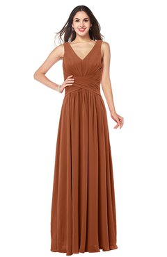 ColsBM Lucia Bombay Brown Sexy A-line V-neck Zipper Floor Length Ruching Plus Size Bridesmaid Dresses