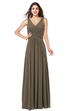 ColsBM Lucia Carafe Brown Sexy A-line V-neck Zipper Floor Length Ruching Plus Size Bridesmaid Dresses