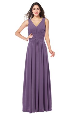 ColsBM Lucia Chinese Violet Sexy A-line V-neck Zipper Floor Length Ruching Plus Size Bridesmaid Dresses