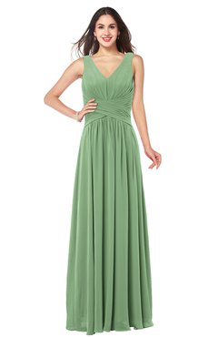ColsBM Lucia Fair Green Sexy A-line V-neck Zipper Floor Length Ruching Plus Size Bridesmaid Dresses