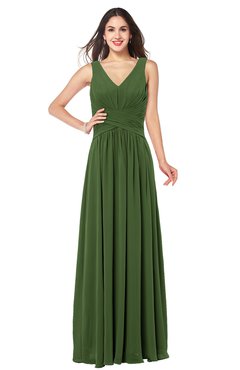 ColsBM Lucia Garden Green Sexy A-line V-neck Zipper Floor Length Ruching Plus Size Bridesmaid Dresses