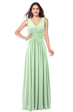 ColsBM Lucia Light Green Sexy A-line V-neck Zipper Floor Length Ruching Plus Size Bridesmaid Dresses
