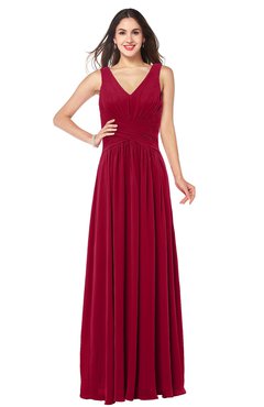 ColsBM Lucia Maroon Sexy A-line V-neck Zipper Floor Length Ruching Plus Size Bridesmaid Dresses