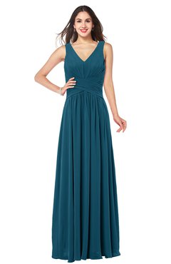 ColsBM Lucia Moroccan Blue Sexy A-line V-neck Zipper Floor Length Ruching Plus Size Bridesmaid Dresses