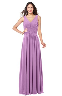 ColsBM Lucia Orchid Sexy A-line V-neck Zipper Floor Length Ruching Plus Size Bridesmaid Dresses