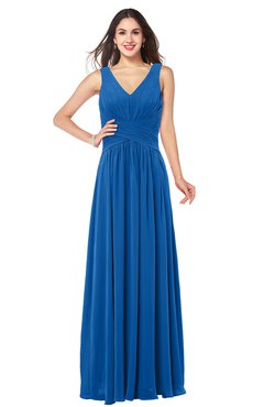ColsBM Lucia Royal Blue Sexy A-line V-neck Zipper Floor Length Ruching Plus Size Bridesmaid Dresses
