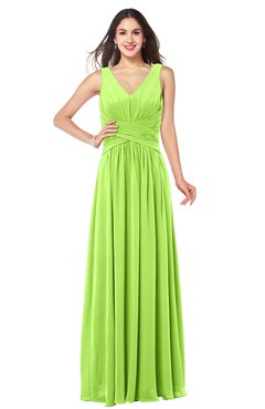 ColsBM Lucia Sharp Green Sexy A-line V-neck Zipper Floor Length Ruching Plus Size Bridesmaid Dresses