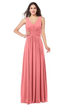 ColsBM Lucia Shell Pink Sexy A-line V-neck Zipper Floor Length Ruching Plus Size Bridesmaid Dresses