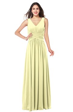 ColsBM Lucia Wax Yellow Sexy A-line V-neck Zipper Floor Length Ruching Plus Size Bridesmaid Dresses