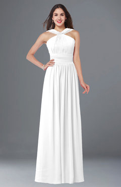 ColsBM Marie White Plain A-line Jewel Sleeveless Chiffon Bridesmaid Dresses