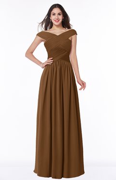 ColsBM Wendy Brown Classic A-line Off-the-Shoulder Sleeveless Zip up Floor Length Plus Size Bridesmaid Dresses
